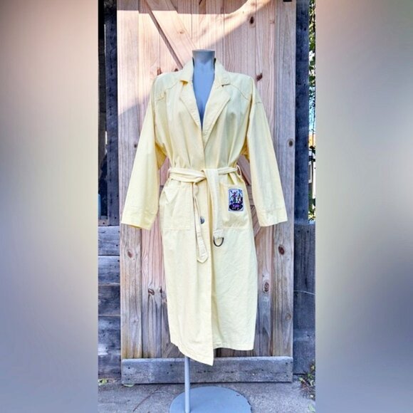 Vintage Retro 80s Michael Jackson Yellow Oversized Duster Trench Coat~M~ - Picture 1 of 7